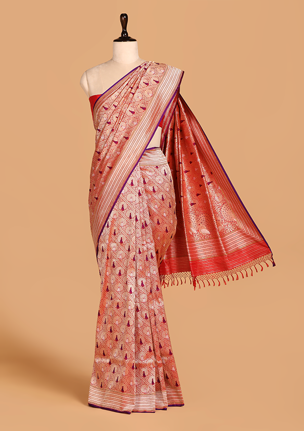 Red Brocade Saree In Silk