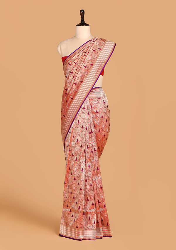 Red Brocade Saree In Silk