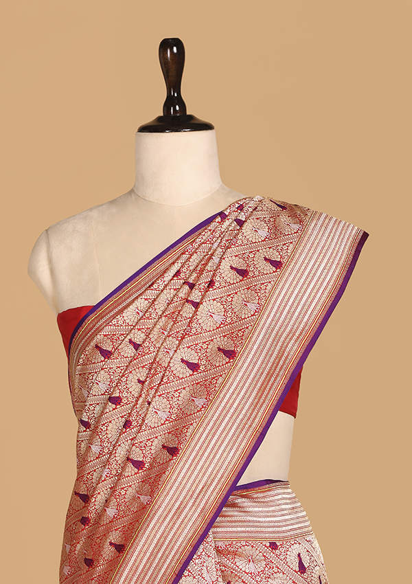 Red Brocade Saree In Silk