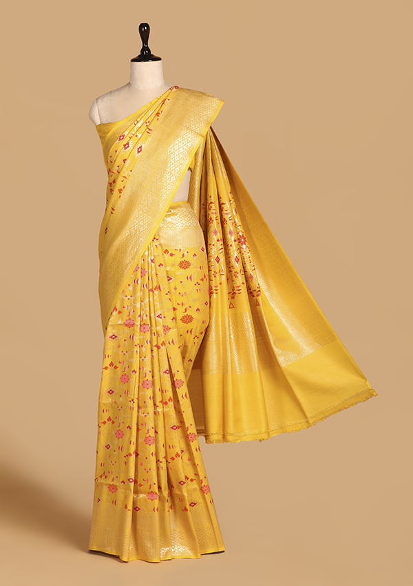 Golden Jaal Saree In Georgette Tussar