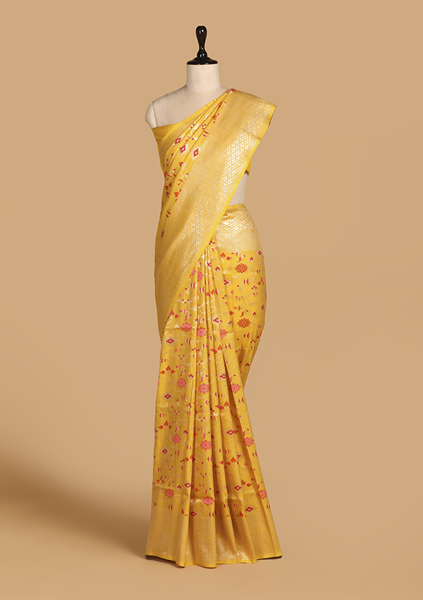 Golden Jaal Saree In Georgette Tussar