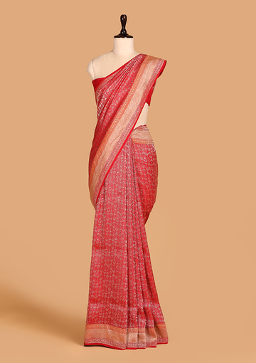 Red Brocade Saree In Georgette