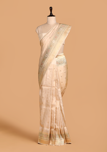 Off White Brocade Saree in Silk