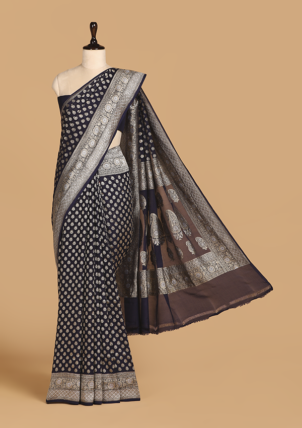 Navy Blue Butti Saree in Georgette