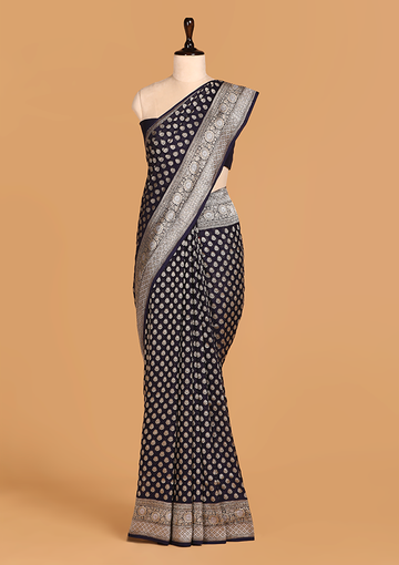 Navy Blue Butti Saree in Georgette