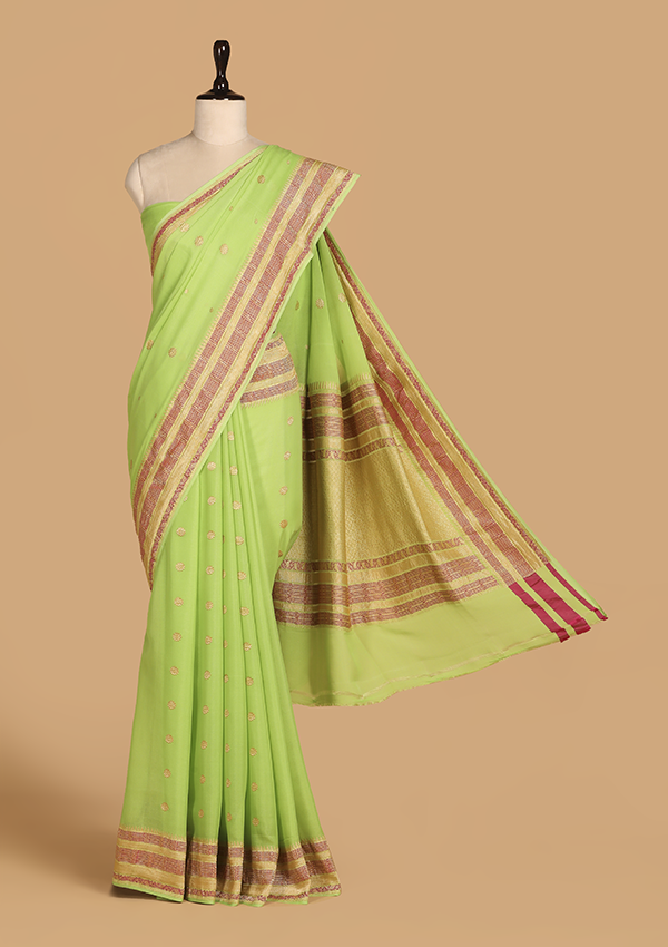 Lime Green Butti Saree in Georgette