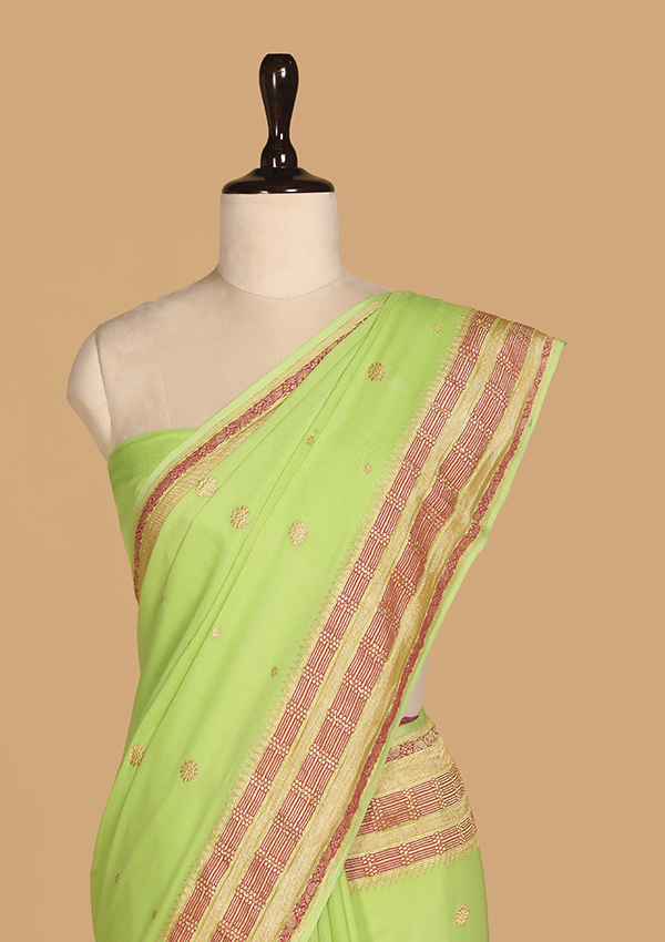 Lime Green Butti Saree in Georgette