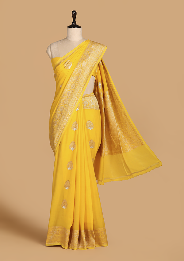 Yellow Butta Saree in Georgette