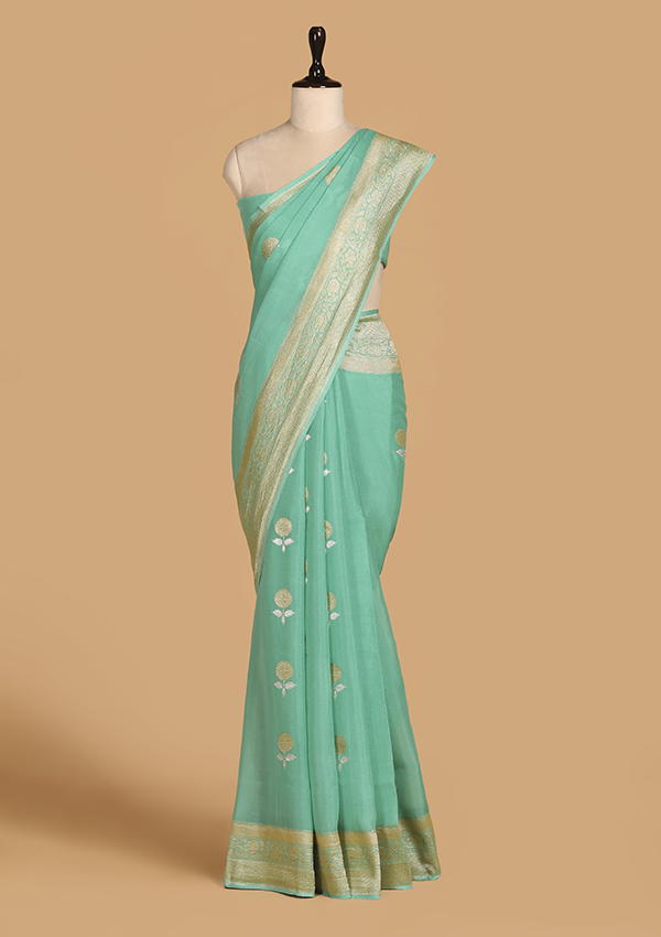 Sea Green Butta Saree in Georgette