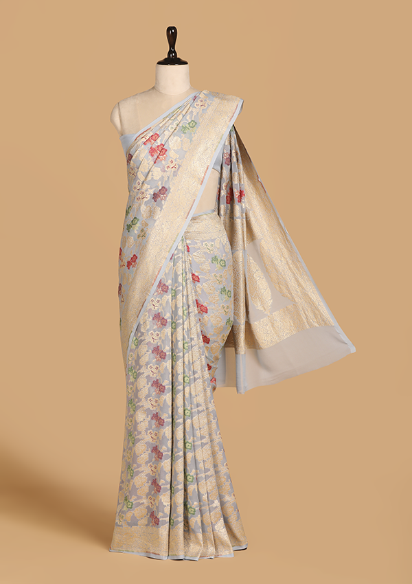 Sky Blue Jaal Saree In Georgette