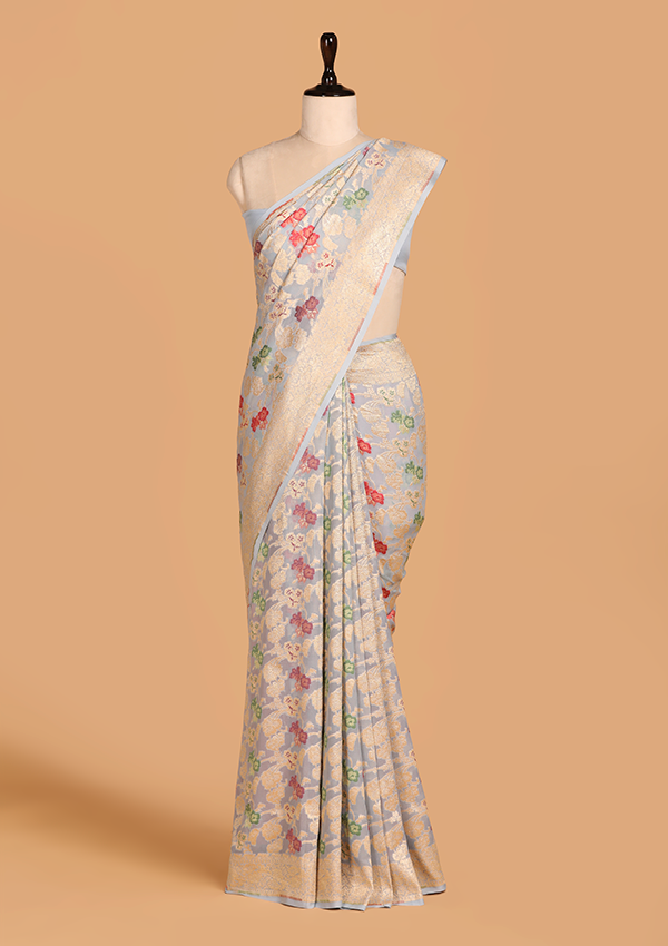 Sky Blue Jaal Saree In Georgette