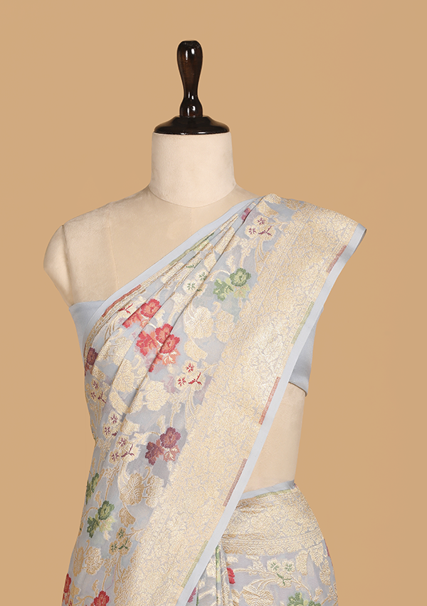 Sky Blue Jaal Saree In Georgette