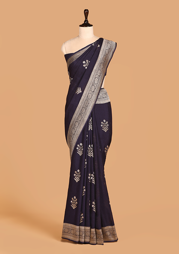 Navy Blue Butta Saree In Georgette