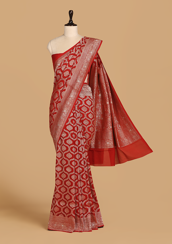 Red Jaal Saree in Georgette