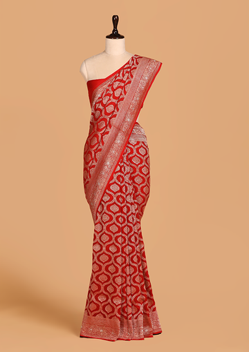 Red Jaal Saree in Georgette