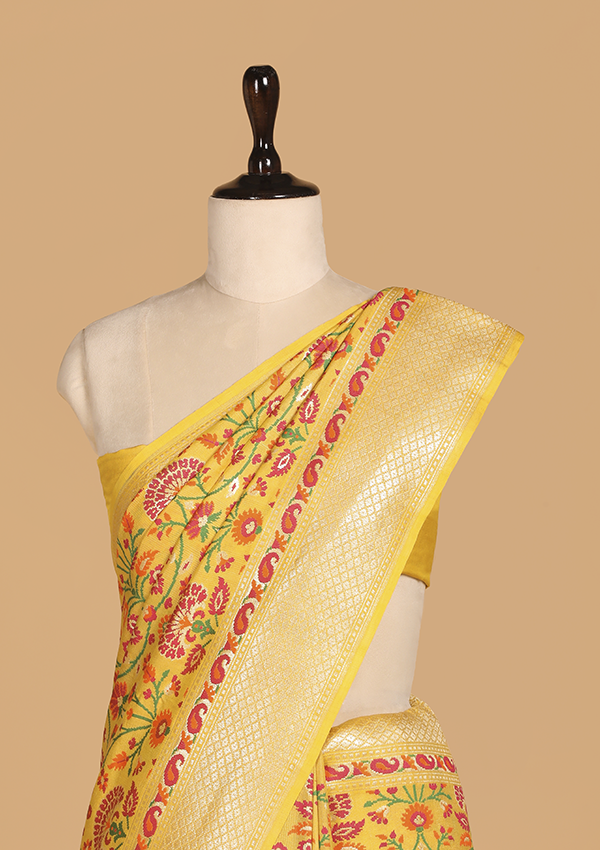 Yellow Jaal Saree In Georgette Tussar