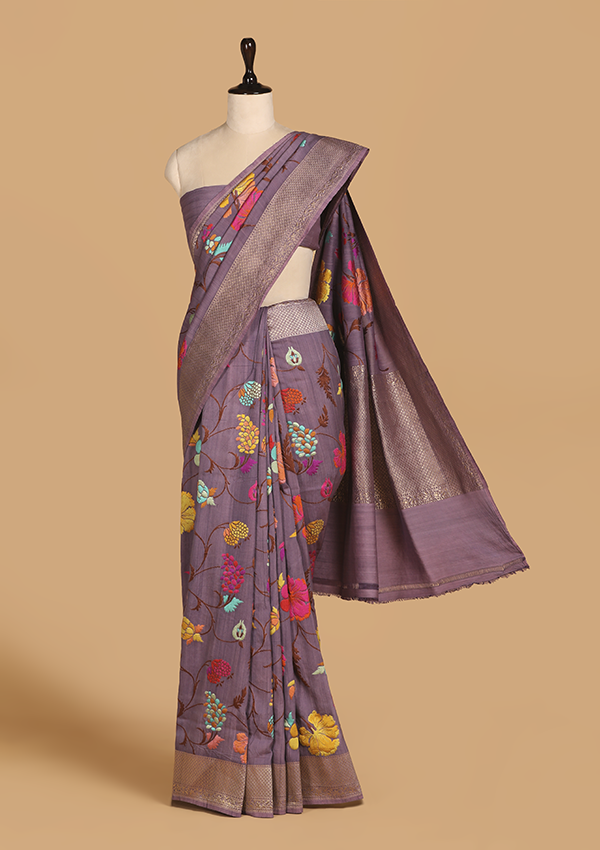 Mauve Jaal Saree In Georgette Tussar