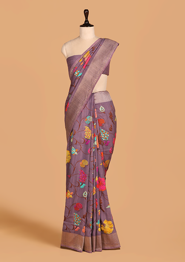 Mauve Jaal Saree In Georgette Tussar