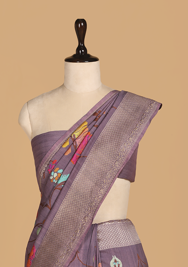 Mauve Jaal Saree In Georgette Tussar