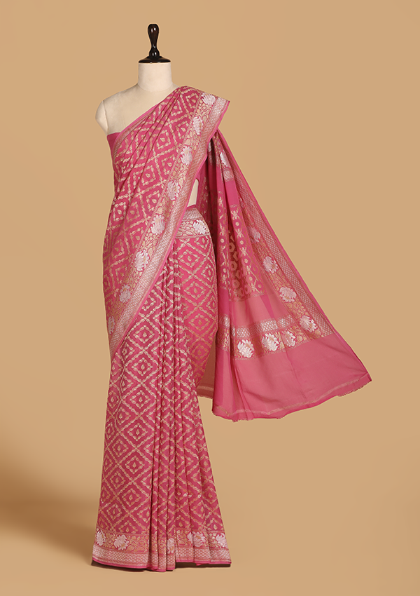 Gajar Pink Jaal Saree In Georgette