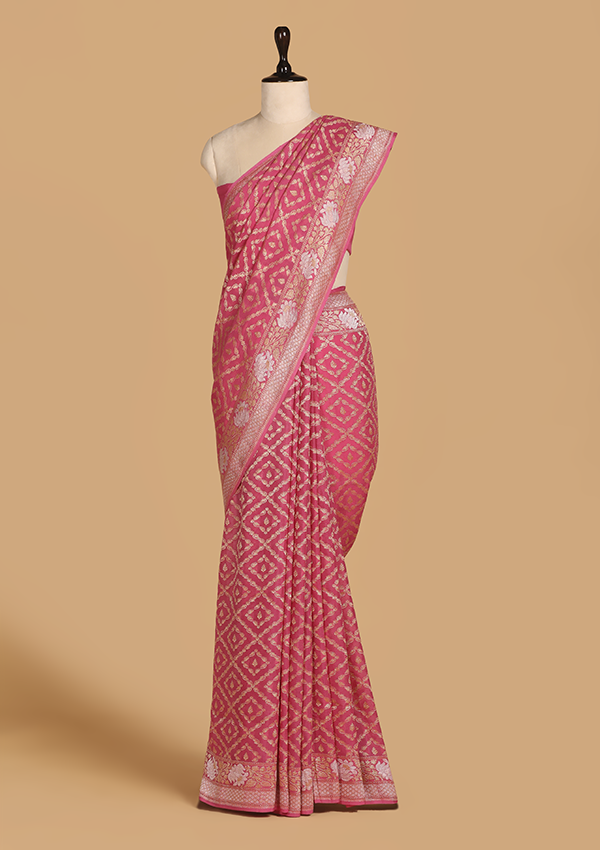 Gajar Pink Jaal Saree In Georgette