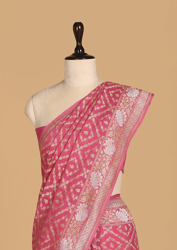 Gajar Pink Jaal Saree In Georgette