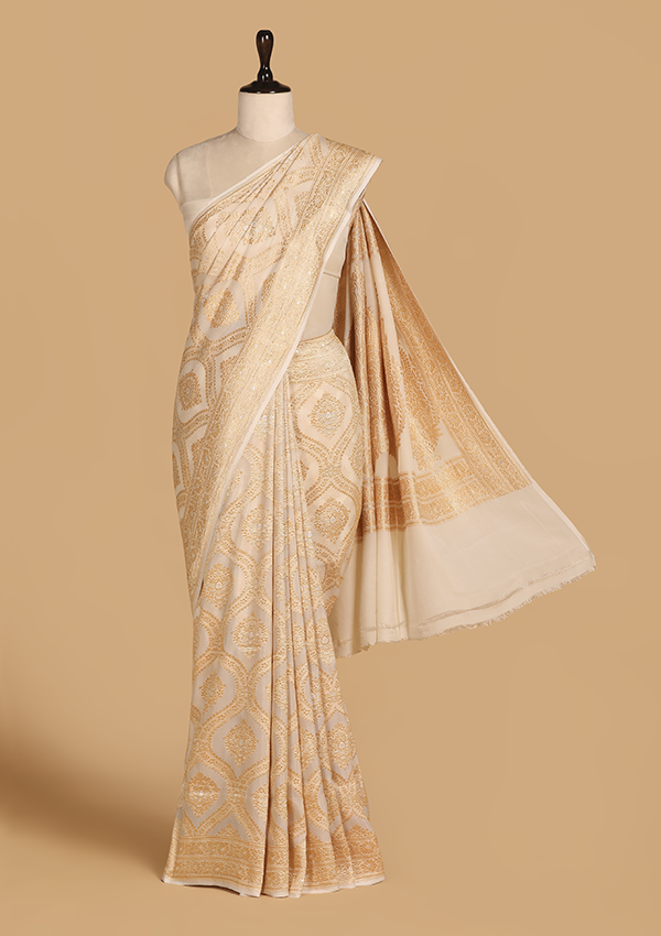 Off White Jaal Saree In Georgette