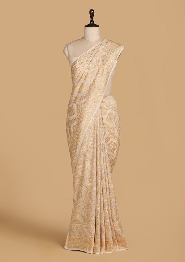 Off White Jaal Saree In Georgette