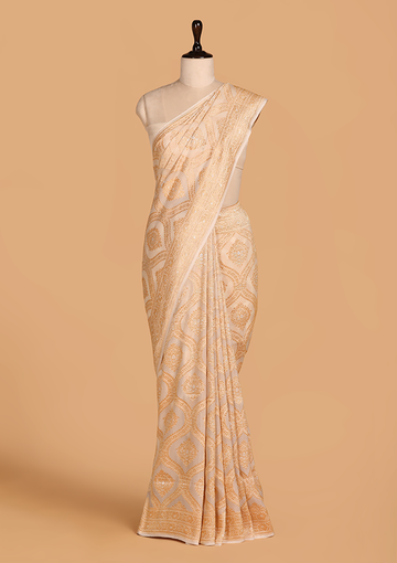 Off White Jaal Saree In Georgette