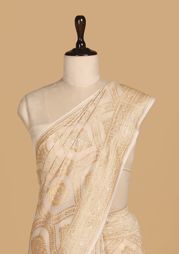 Off White Jaal Saree In Georgette