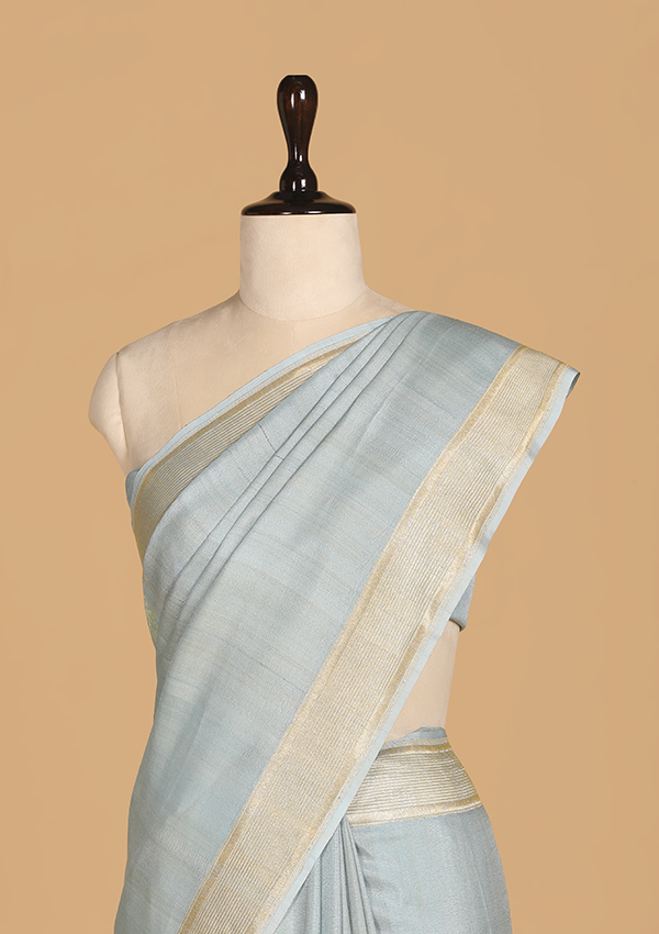 Sky Blue Plain Saree In Georgette Tussar
