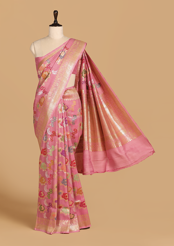 Pink Jaal Saree in Tussar Georgette