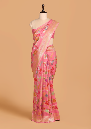 Pink Jaal Saree in Tussar Georgette