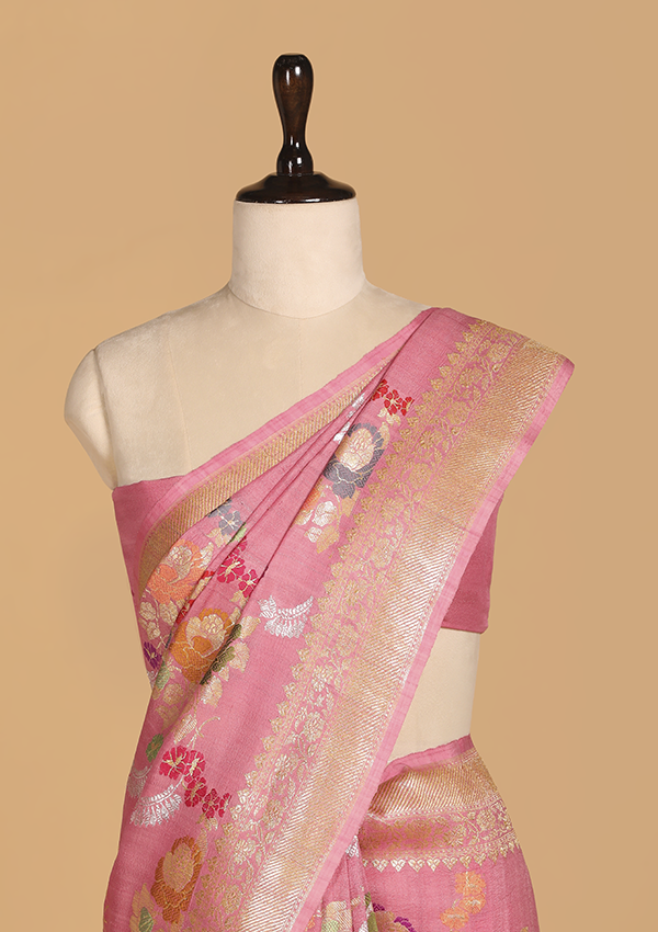Pink Jaal Saree in Tussar Georgette