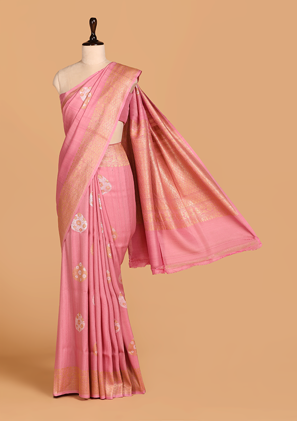 Gajar Pink Butta Saree In Georgette Tussar