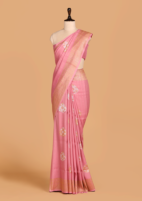 Gajar Pink Butta Saree In Georgette Tussar