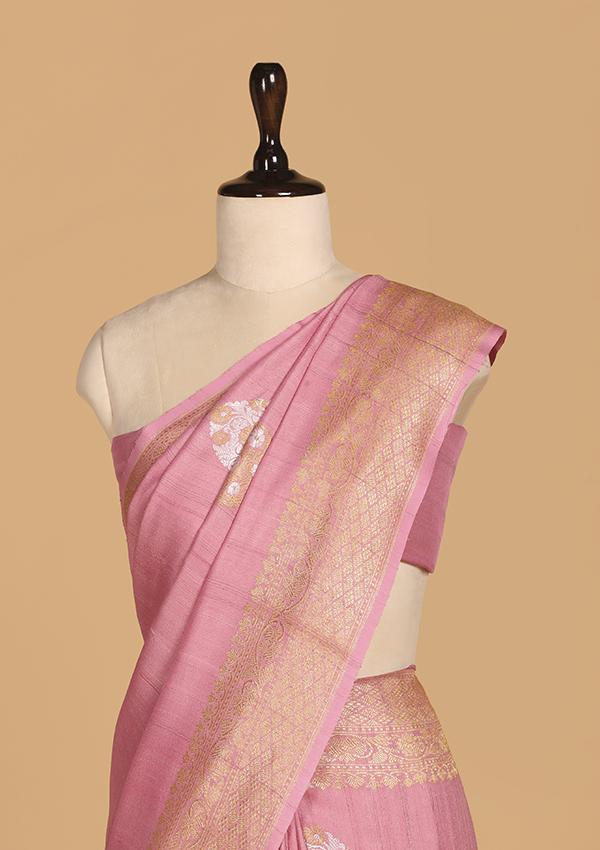 Gajar Pink Butta Saree In Georgette Tussar
