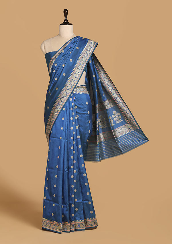 Peacock Blue Butti Saree in Silk