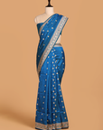 Peacock Blue Butti Saree in Silk