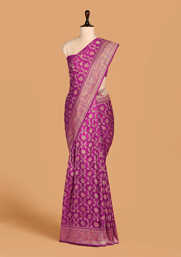 Magenta Jaal Saree In Silk