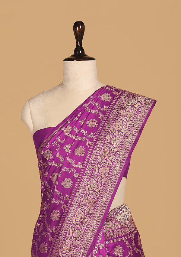 Magenta Jaal Saree In Silk