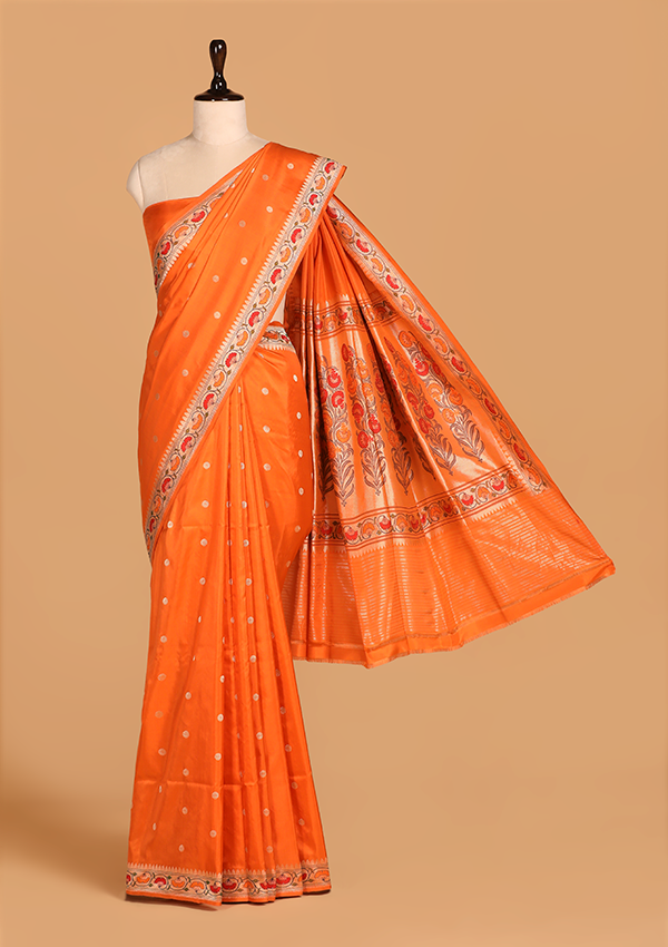Orange Butti Saree in Silk