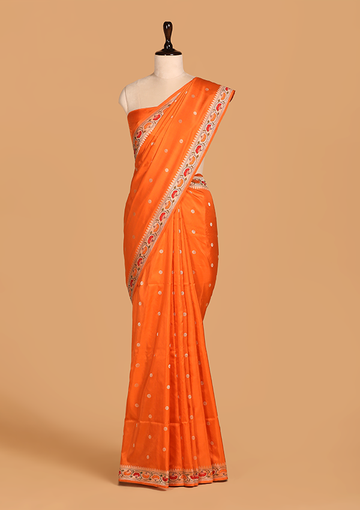 Orange Butti Saree in Silk