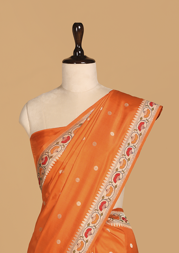 Orange Butti Saree in Silk