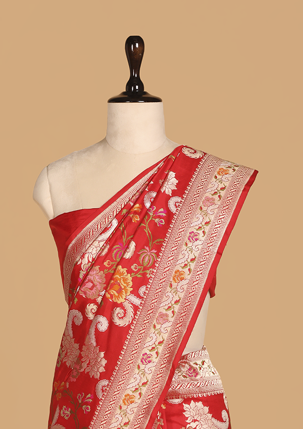 Red Jaal Saree in Silk