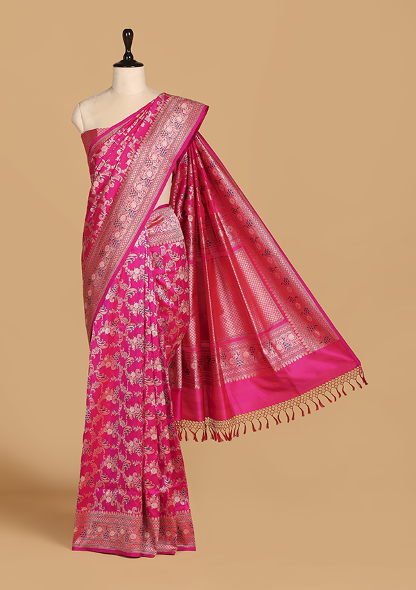 Rani Pink Jaal Saree In Silk