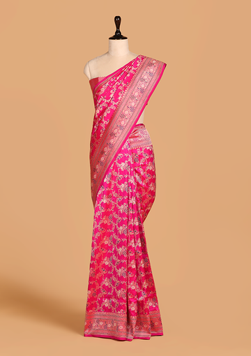 Rani Pink Jaal Saree In Silk