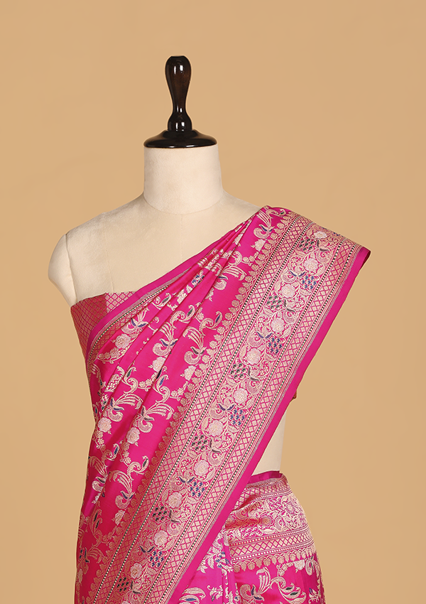 Rani Pink Jaal Saree In Silk