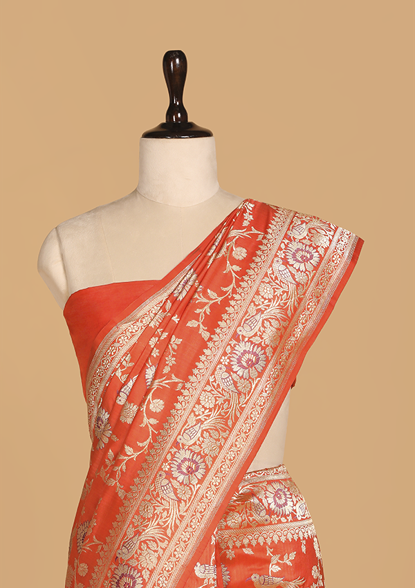 Orange Jaal Saree in Silk