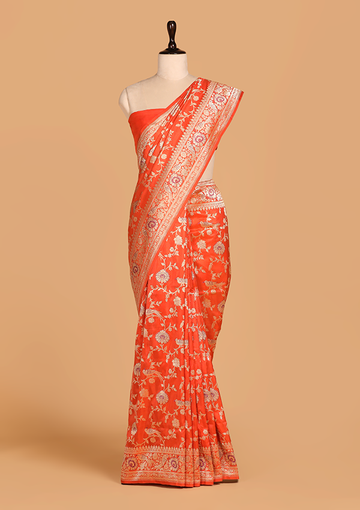 Orange Jaal Saree in Silk